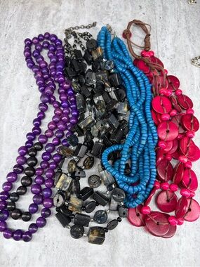 Lot 4 Wooden Seed Necklace Set Pink Blue Black Purple Jewelry Boho Festival